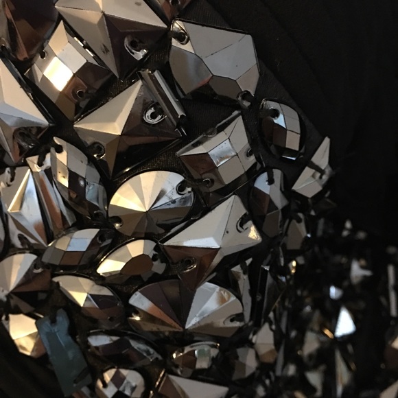 Black AKIRA Short Dress Fantastic Beading SZ L - Picture 4 of 8